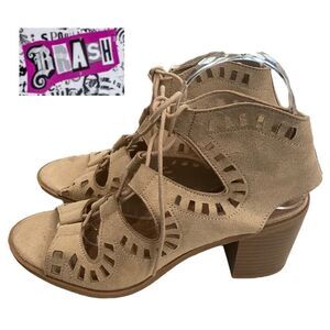 BRASH Women's Gladiator Style Tan Laced Cutout Heeled Sandals 7